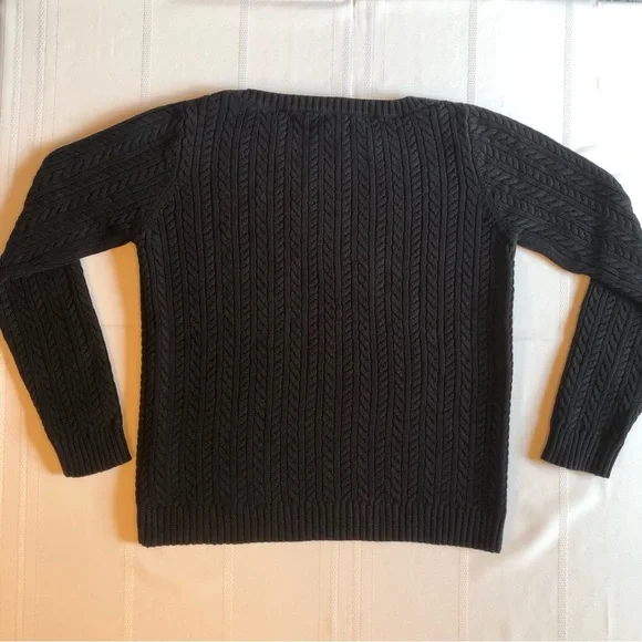Lauren Ralph Lauren Black Crew Neck Cable Knit 100% Cotton Sweater Size M - Picture 2 of 7